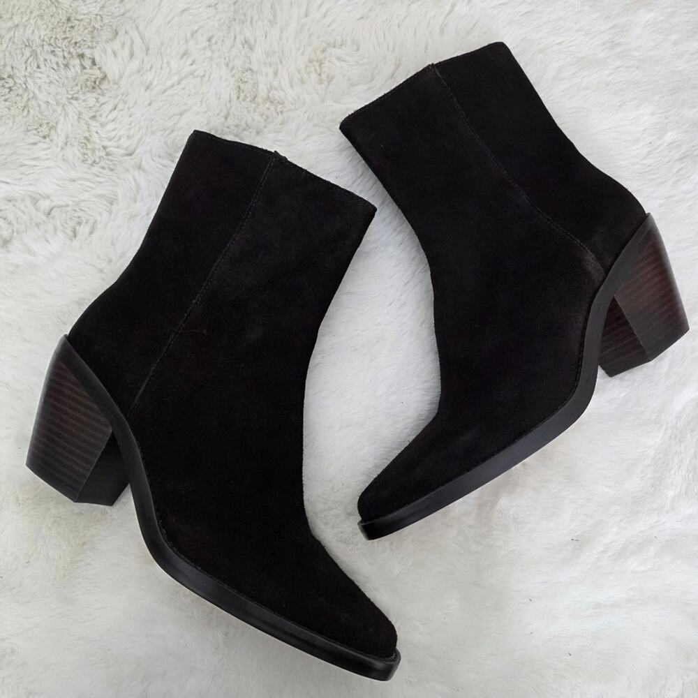 Madewell The Idris Coffee Bean Brown Suede Ankle Booties Side Zip Block Heel 9.5